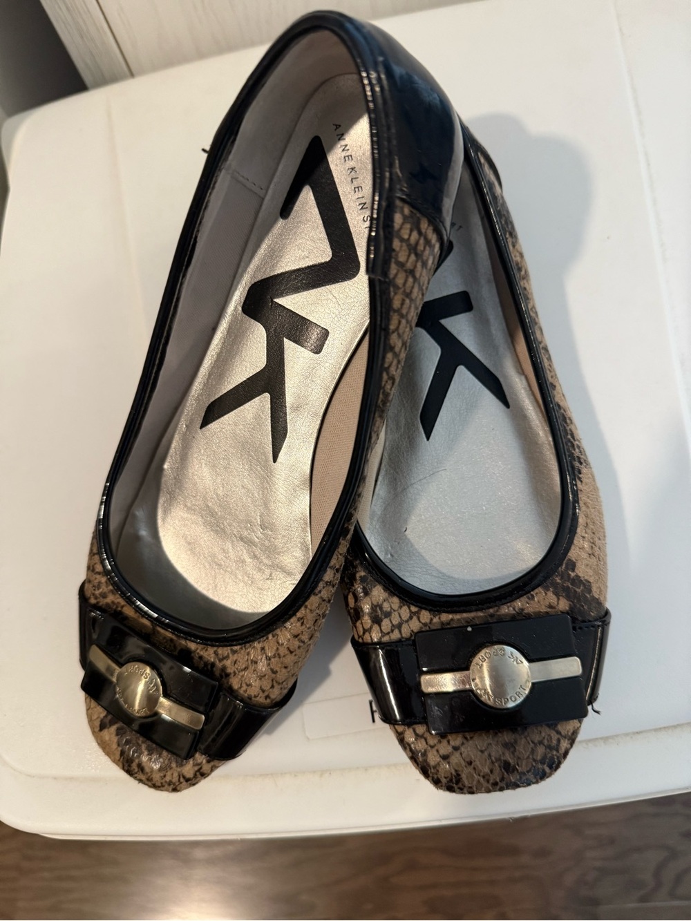 Anne Klein Sport Brown Snake-Print Ballet Flats with Black Trim size 6.5